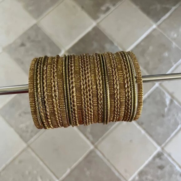 Antique Gold brass Glitter bangles Indian Party Jewelry Set - Picture 9 of 15